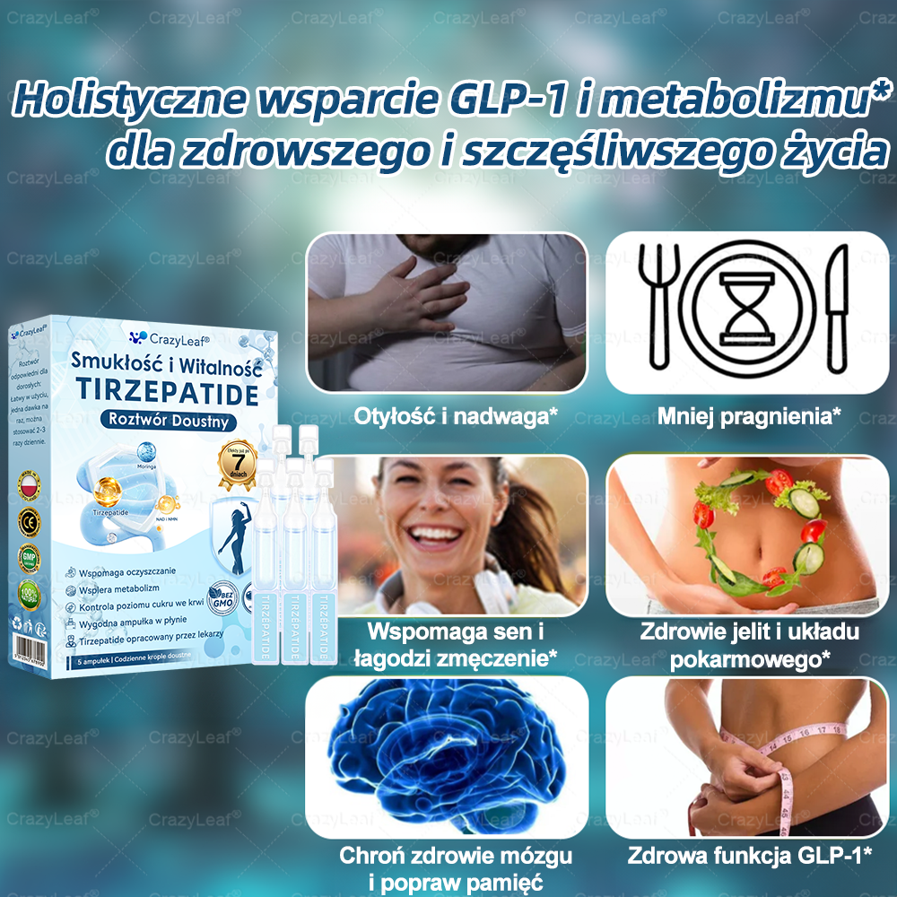 🔥 Polska – Klinicznie potwierdzone | Oficjalny sklep | CrazyLeaf® Slim & Vitality Tirzepatide – doustny roztwór wspierający odchudzanie, ciśnienie i poziom cukru
