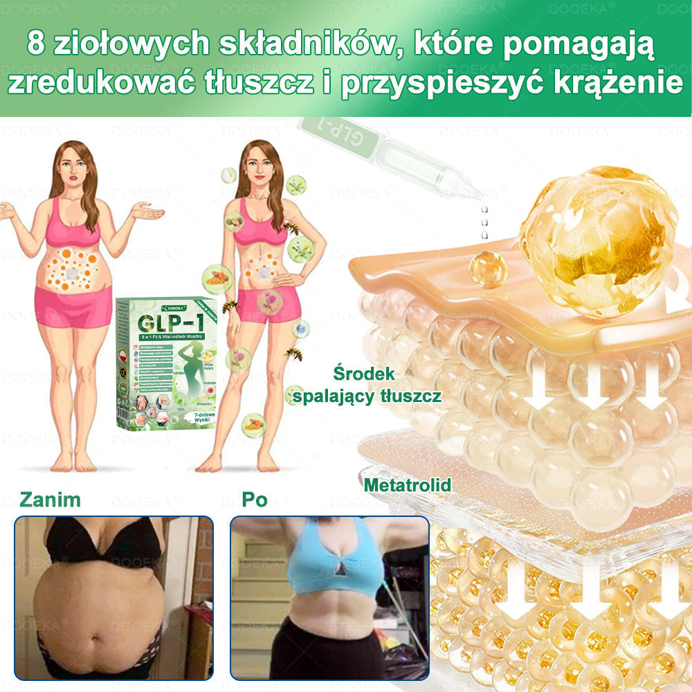 🌿🌿DOOEKA® GLP-1 8 w 1 Fit & Vital roztwór doustny – Raz dziennie, widoczne zmiany w ciągu 7 dni / W przypadku otyłości, zdrowia serca i układu krążenia, cukrzycy, bezdechu sennego, zdrowia jelit, problemów ze stawami i wielu innych