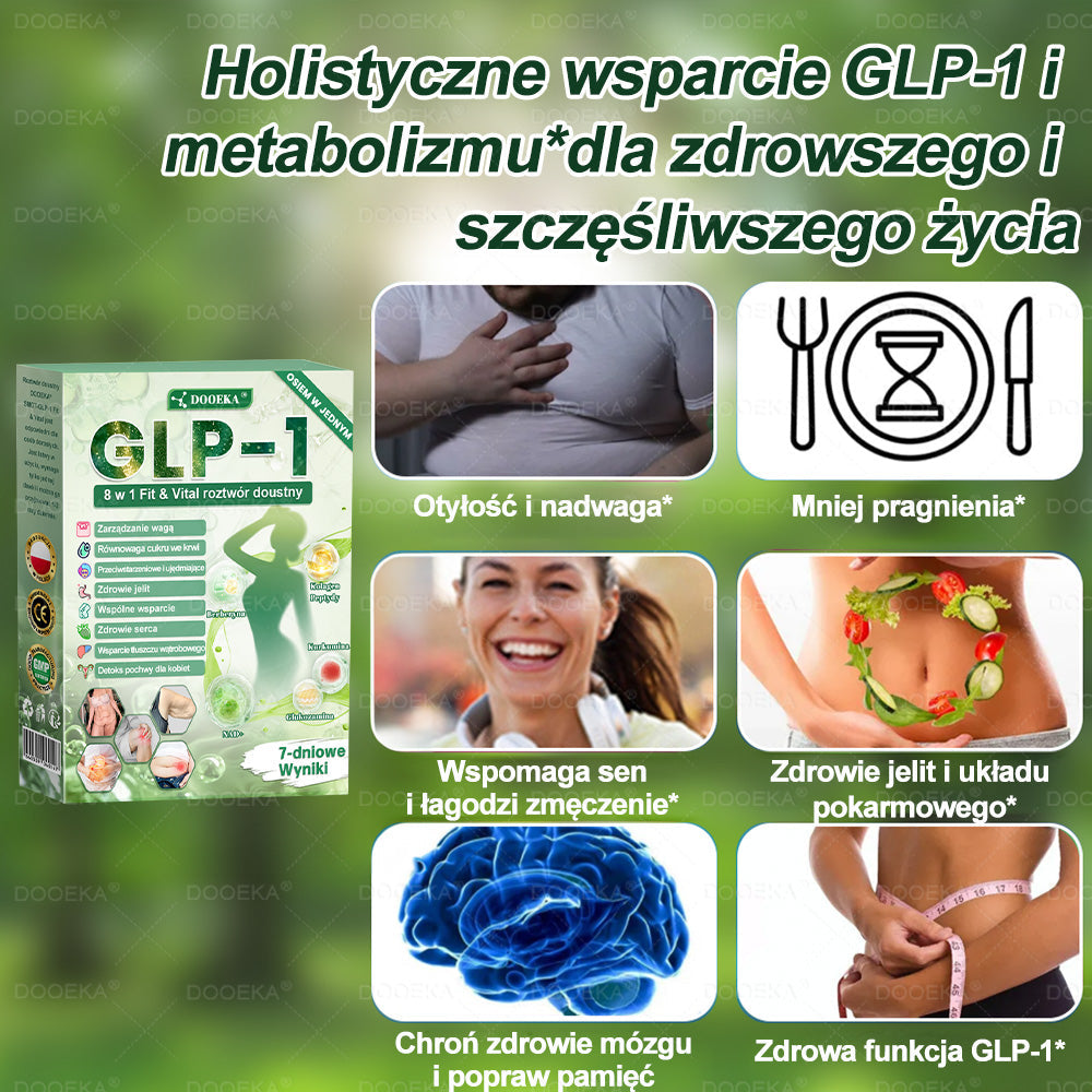🌿🌿DOOEKA® GLP-1 8 w 1 Fit & Vital roztwór doustny – Raz dziennie, widoczne zmiany w ciągu 7 dni / W przypadku otyłości, zdrowia serca i układu krążenia, cukrzycy, bezdechu sennego, zdrowia jelit, problemów ze stawami i wielu innych