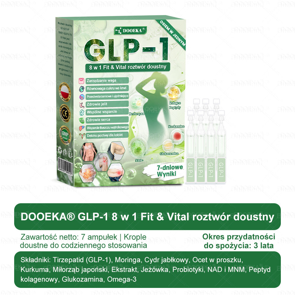 🌿🌿🌿DOOEKA® GLP-1 8 w 1 Fit & Vital roztwór doustny – Raz dziennie, widoczne zmiany w ciągu 7 dni / W przypadku otyłości, zdrowia serca i układu krążenia, cukrzycy, bezdechu sennego, zdrowia jelit, problemów ze stawami i wielu innych