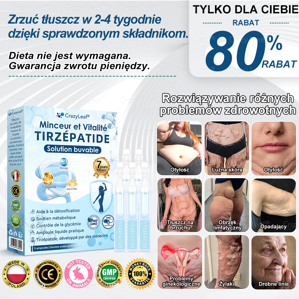 🔥 Polska – Klinicznie potwierdzone | Oficjalny sklep | CrazyLeaf® Slim & Vitality Tirzepatide – doustny roztwór wspierający odchudzanie, ciśnienie i poziom cukru