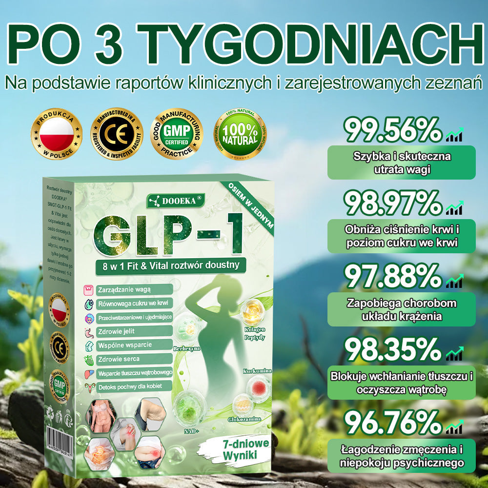 🌿🌿DOOEKA® GLP-1 8 w 1 Fit & Vital roztwór doustny – Raz dziennie, widoczne zmiany w ciągu 7 dni / W przypadku otyłości, zdrowia serca i układu krążenia, cukrzycy, bezdechu sennego, zdrowia jelit, problemów ze stawami i wielu innych