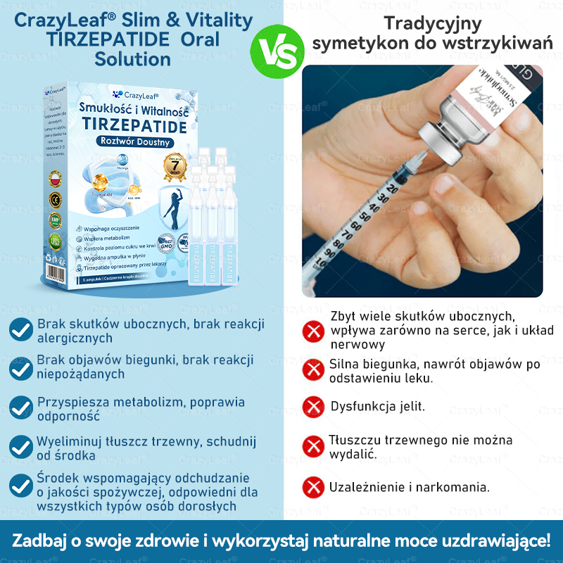 🔥 Polska – Klinicznie potwierdzone | Oficjalny sklep | CrazyLeaf® Slim & Vitality Tirzepatide – doustny roztwór wspierający odchudzanie, ciśnienie i poziom cukru