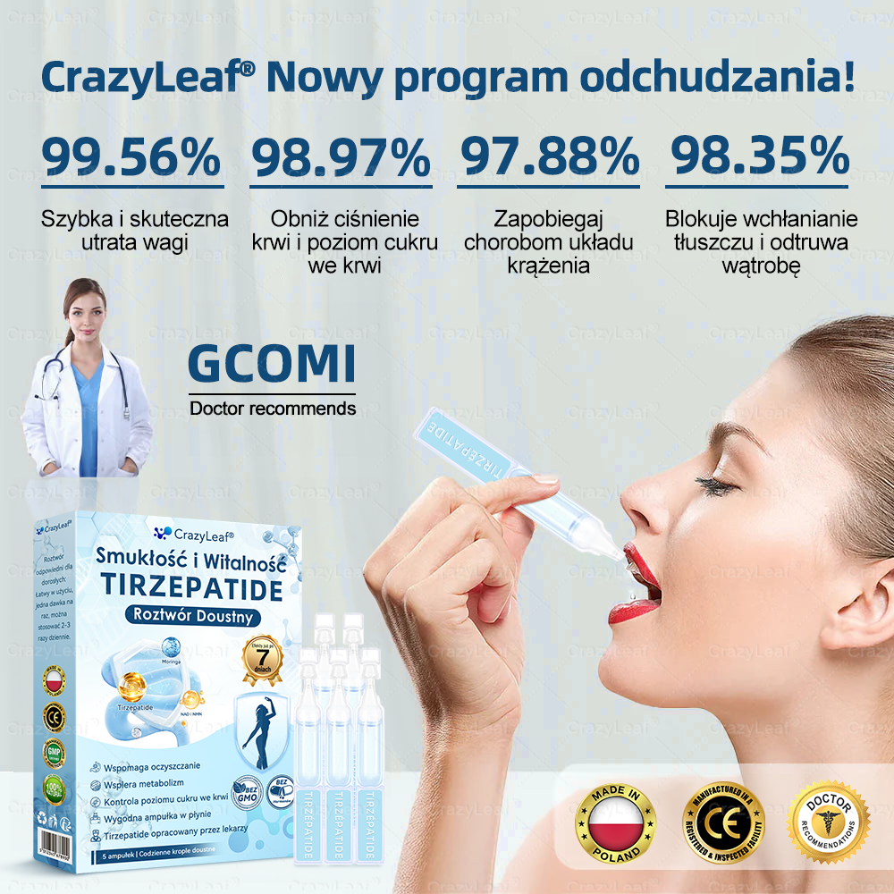 🔥 Polska – Klinicznie potwierdzone | Oficjalny sklep | CrazyLeaf® Slim & Vitality Tirzepatide – doustny roztwór wspierający odchudzanie, ciśnienie i poziom cukru