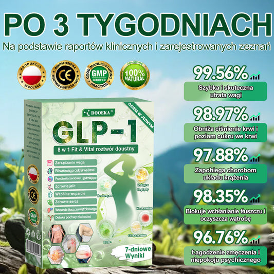 🍀🍀DOOEKA® GLP-1 8 w 1 Fit & Vital roztwór doustny – Raz dziennie, widoczne zmiany w ciągu 7 dni / W przypadku otyłości, zdrowia serca i układu krążenia, cukrzycy, bezdechu sennego, zdrowia jelit, problemów ze stawami i wielu innych